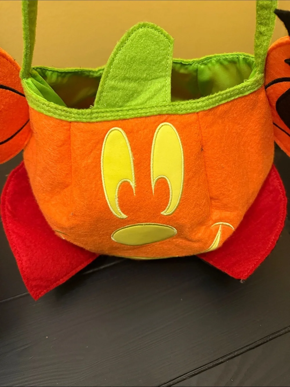 Mickey Mouse Halloween Orange Pumpkin Trick-or-Treat Basket with Green Handle